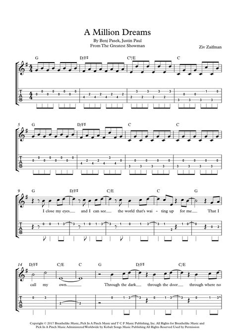 A Million Dreams Arr Arr MDS By Pink Sheet Music For Guitar Tab At