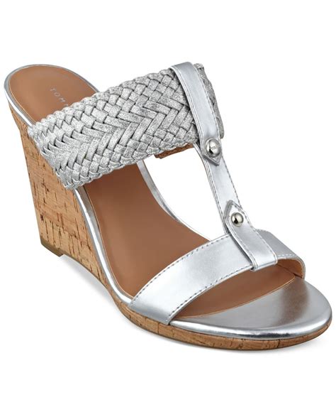 Lyst Tommy Hilfiger Women S Eleona Wedge Sandals In Metallic