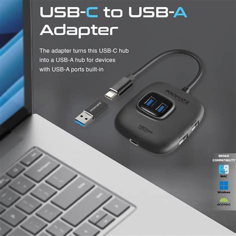 Promate Usb C Hub In Type C Sync Charge Adapter With Usb A Adapter