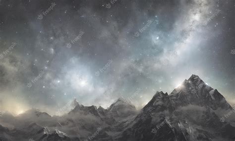 Premium Photo | High mountains and night starry sky