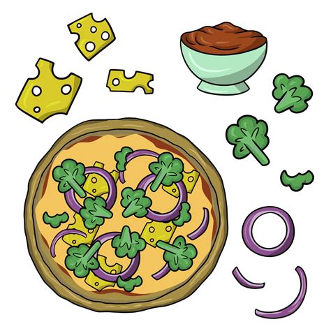 A Set Of Icons For Creating Pizza With Broccoli Vector Illustration In