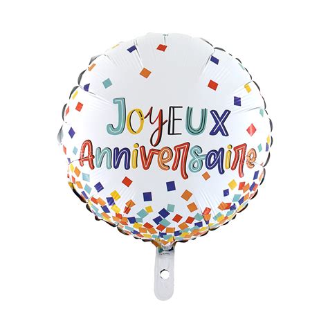 BALLON ALUMINIUM ANNIVERSAIRE CONFETTIS 46CM BLANC