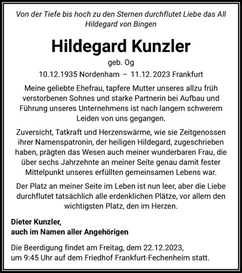 Traueranzeigen Von Hildegard Kunzler Trauer Op Online De