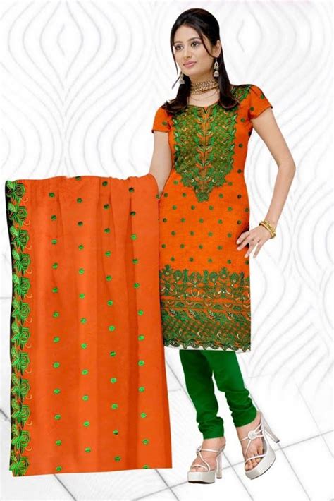 Buy Sihiri Orange Banaras Cotton Silk Dress Material Punjabi Suit With