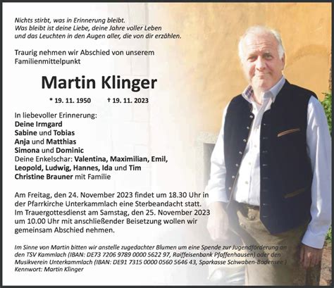 Traueranzeigen Von Martin Klinger Augsburger Allgemeine Zeitung