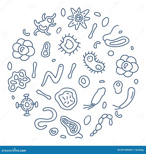 Virology Round Vector Microbiology Minimal Line Illustration