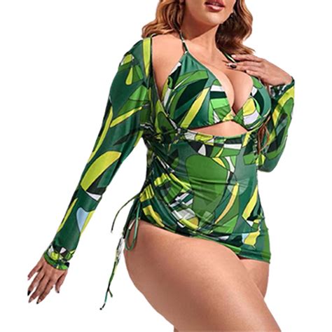 Gzea Plus Size Swimsuits For Women 2024 Three Piece Bikini Long