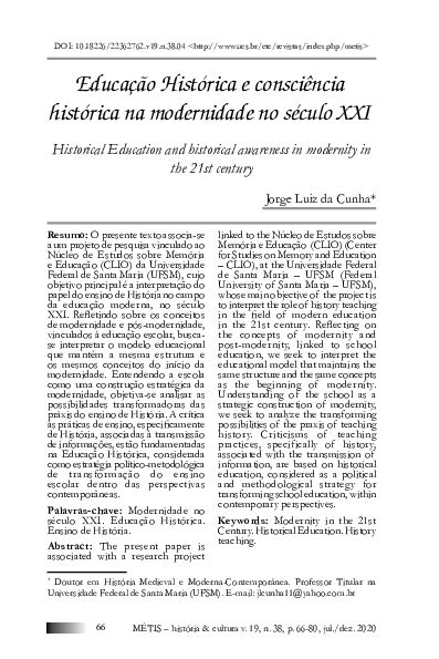 Pdf Educação Histórica E Consciência Histórica Na Modernidade No