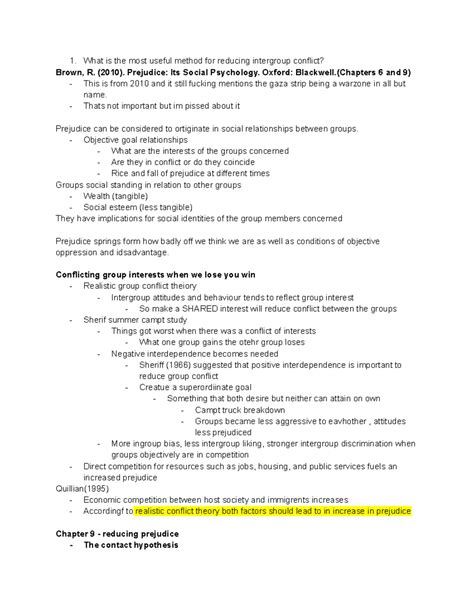 Intergroup Conflict Notes What Is The Most Useful Method For Reducing