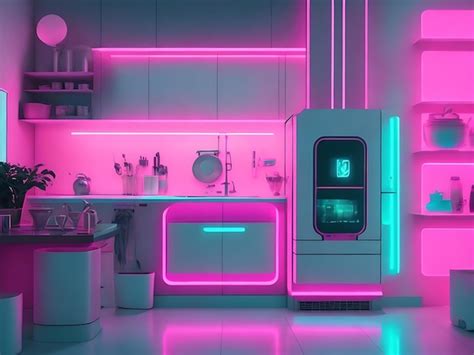 Premium AI Image Futuristic Soft And Clean Neon Kitchen Background