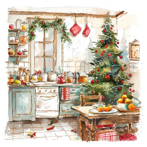 watercolor christmas kitchens clipart bundle christmas png bundle