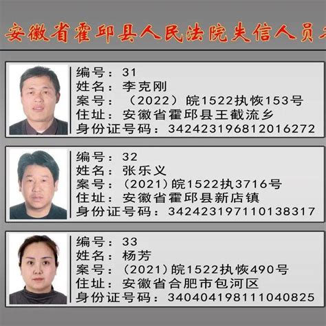 六安又一批失信被执行人名单、照片曝光霍邱处理官方