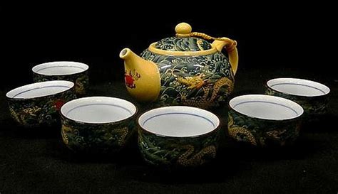 Dragon Tea Set With Six Cups Ceramics Chinese Oriental