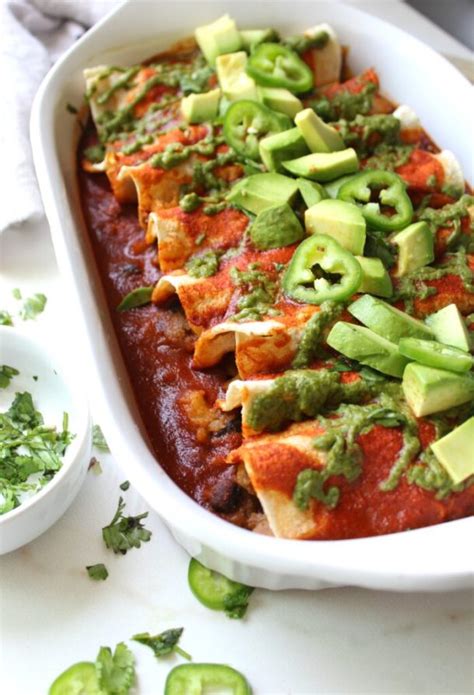 Black Bean Potato Vegan Enchiladas With Avocado Cilantro Sauce This