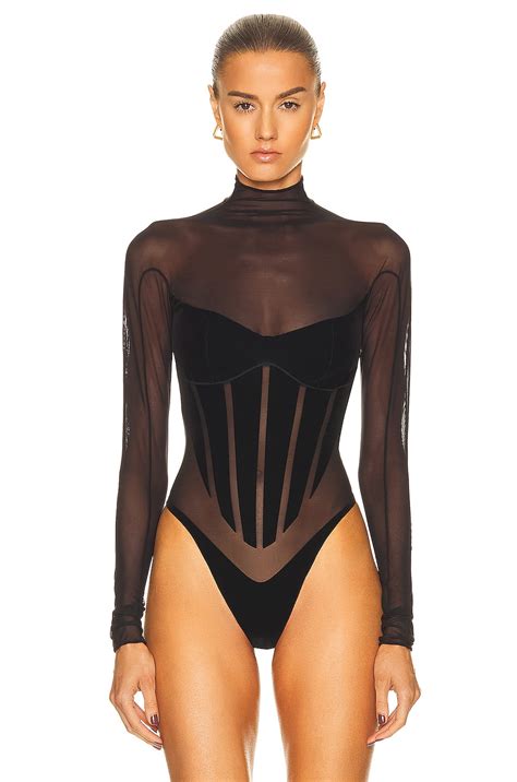 Wolford X Mugler Flock Shaping Bodysuit In Black Fwrd