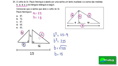MABA SENAI PROVA DE 2019 RELAÇÕES MÉTRICAS NO TRIÂNGULO RETÂNGULO