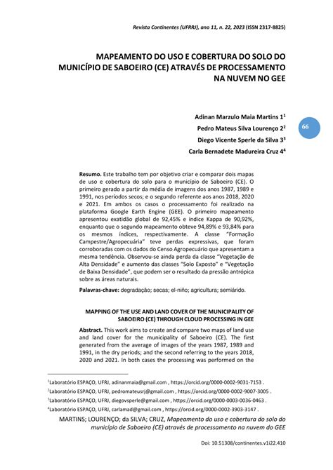 Pdf Mapeamento Do Uso E Cobertura Do Solo Do Município De Saboeiro