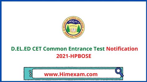 D EL ED Cet Common Entrance Test Ll Notification 2023 HPBOSE Cet Abit