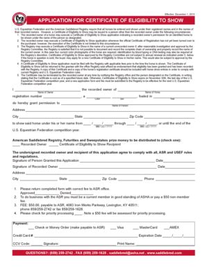 Fillable Online Asha Application For Certificate Of Eligibility To Show