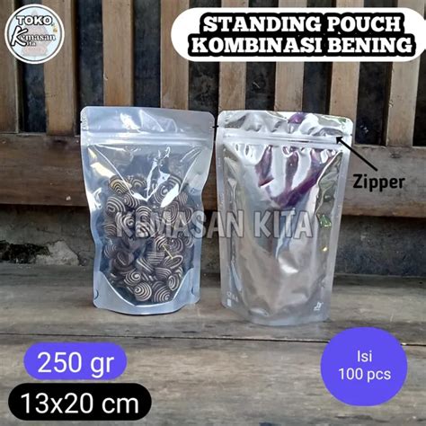 Isi Pcs Standing Pouch Transmet Silver Z Plastik Klip Kemasan