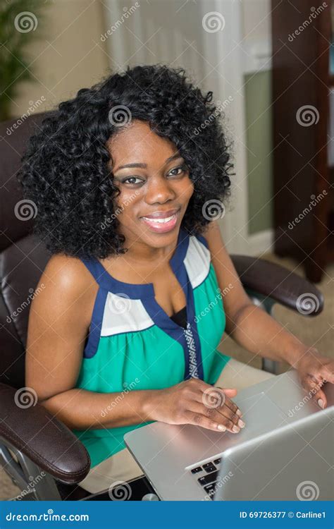 African American Woman Using Laptop Stock Image Image Of African