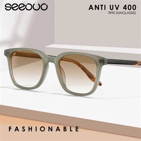 Jual Seeouo Kacamata Sunglasses Kotak Anti Uv 400 Simple Fashion Pria Wanita Tr90 Ringan