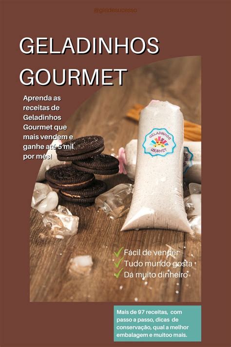 An Advertisement For Geladinhos Gourmet With Cookies And Ice Cream On