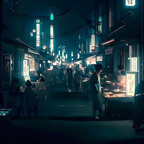 Premium AI Image | night of Japan Street food people wallpaper