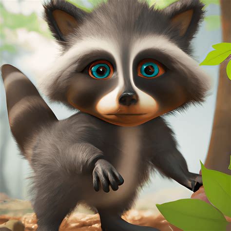 Cute Fluffy Baby Raccoon 3D Graphic · Creative Fabrica