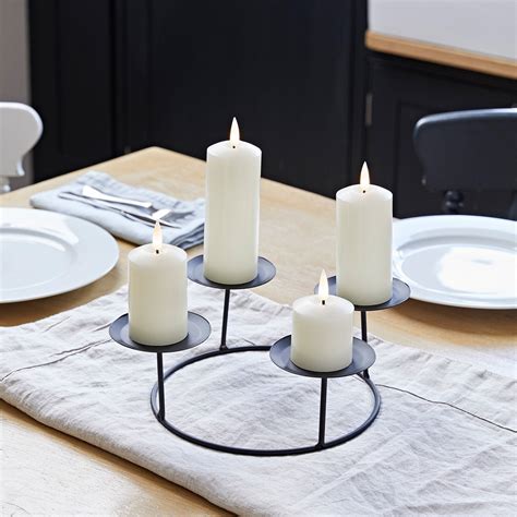 4 Truglow® Ivory Slim Led Candles And Table Candle Holder Uk