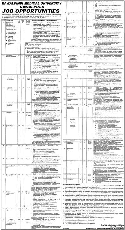 Rawalpindi Medical University Rmu Jobs Job Advertisement Pakistan