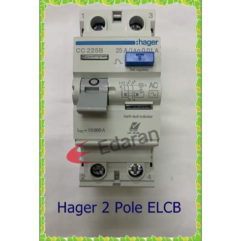 HAGER CC225B 2 Pole ELCB RCCB 25A 10mA SIRIM Approve Shopee Malaysia