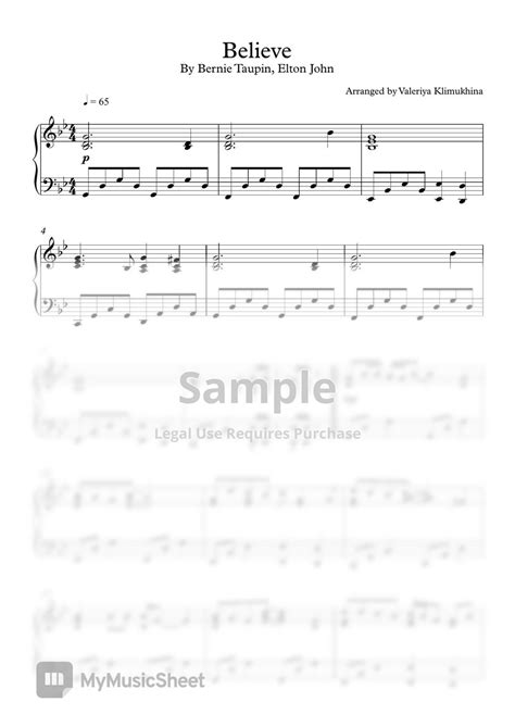 Elton John Believe Advanced Intermediate For Piano Solo Sheets