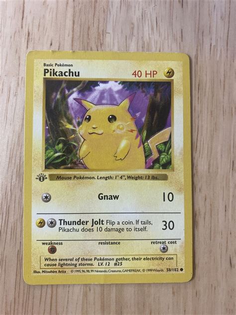 Pikachu Pokemon Card St Edition Shadowless Yellow Cheeks Base