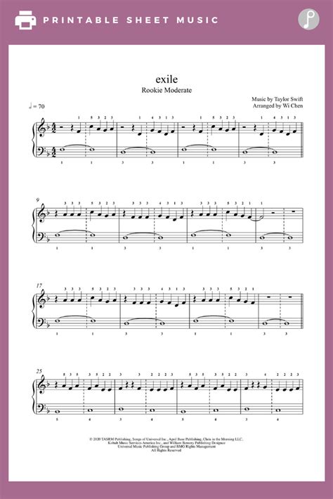 Exile by Taylor Swift feat. Bon Iver Piano Sheet Music | Rookie Level ...