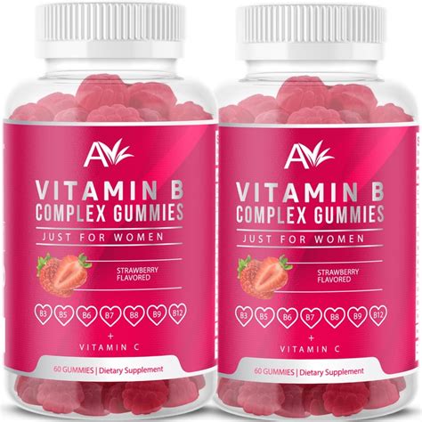 Avilana 2 Pack Vitamin B Complex Just For Women Vegan Gummies With Vitamin B12 B7 Biotin B6