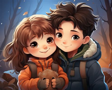 Premium AI Image | a boy and girl hugging in the snow