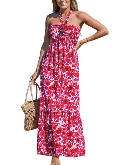 Cupshe Womens Red Floral Halter Neck Maxi Beach Dress Macys