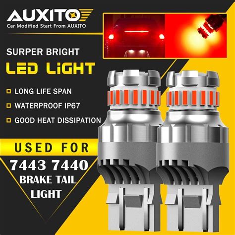 2X AUXITO 7443 7440 Flash Strobe Blinking Red Brake Tail Stop Light LED