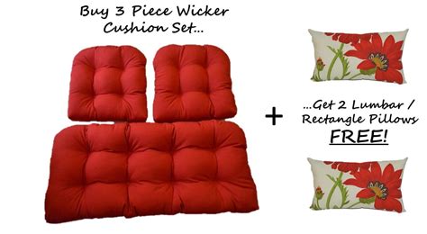 3 Piece Wicker Set Solid Red Cushions for Wicker Loveseat