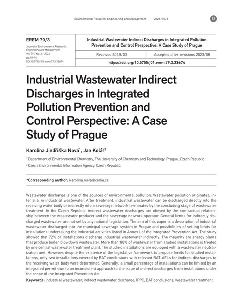 Pdf Industrial Wastewater Indirect Discharges In Integrated Pollution