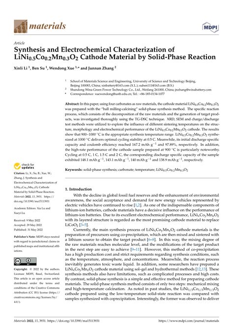 Pdf Synthesis And Electrochemical Characterization Of Lini Co Mn