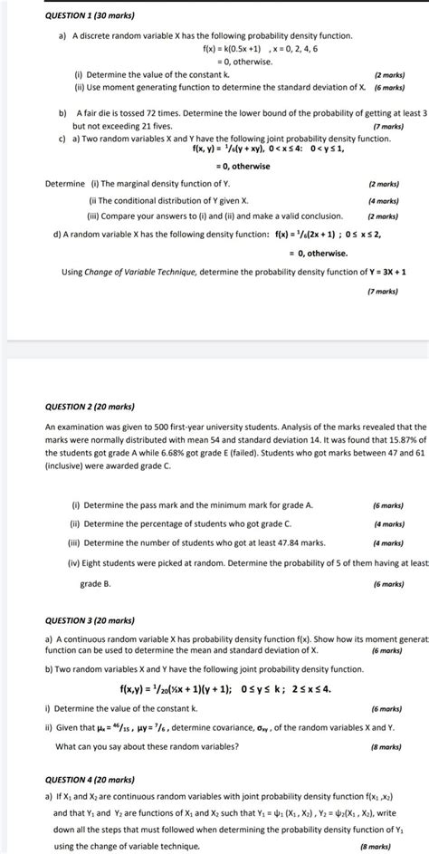 Solved Question 1 30 Marks A A Discrete Random Variable X