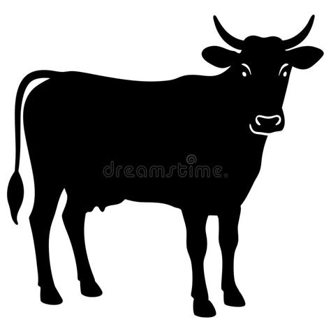 A Black and White Simple Vector Silhouette of a Cow Stock Illustration ...