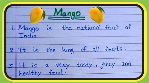 10 Lines On Mango In Englishmango Essay In Englishmy Favourite Fruit