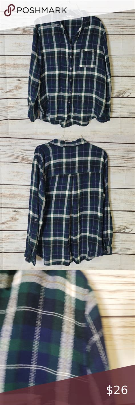 Jane And Delancey Plaid Flannel Button Down Shirt Size Xl Plaid