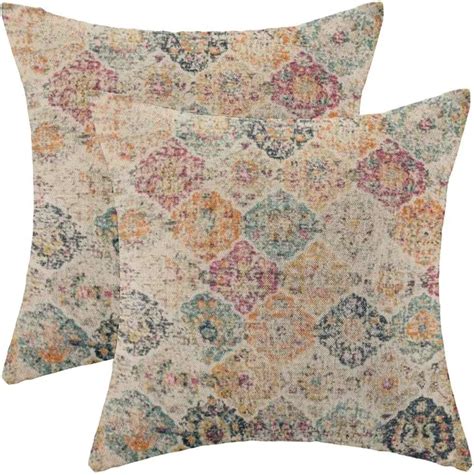 Aeioae Boho Pillow Covers 20x20 Set Of 2 Bohemian Chic Floral Medallion Trellis