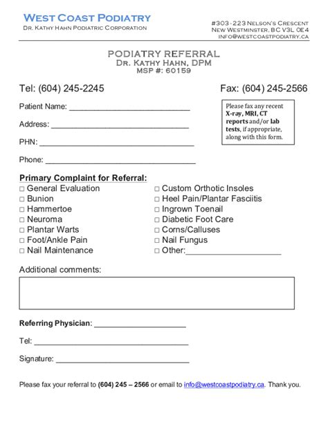 Fillable Online Podiatry Referral Form Dr Hahn Fax Email Print