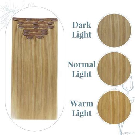 RUNATURE Real Hair Extensions Clip In Human Hair Golden Blonde With