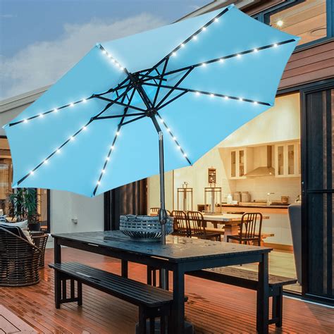 Autlaycil 10FT Patio Umbrellas with Solar Lights Outdoor Umbrella W/ 2 Tiers Market Umbrella W ...